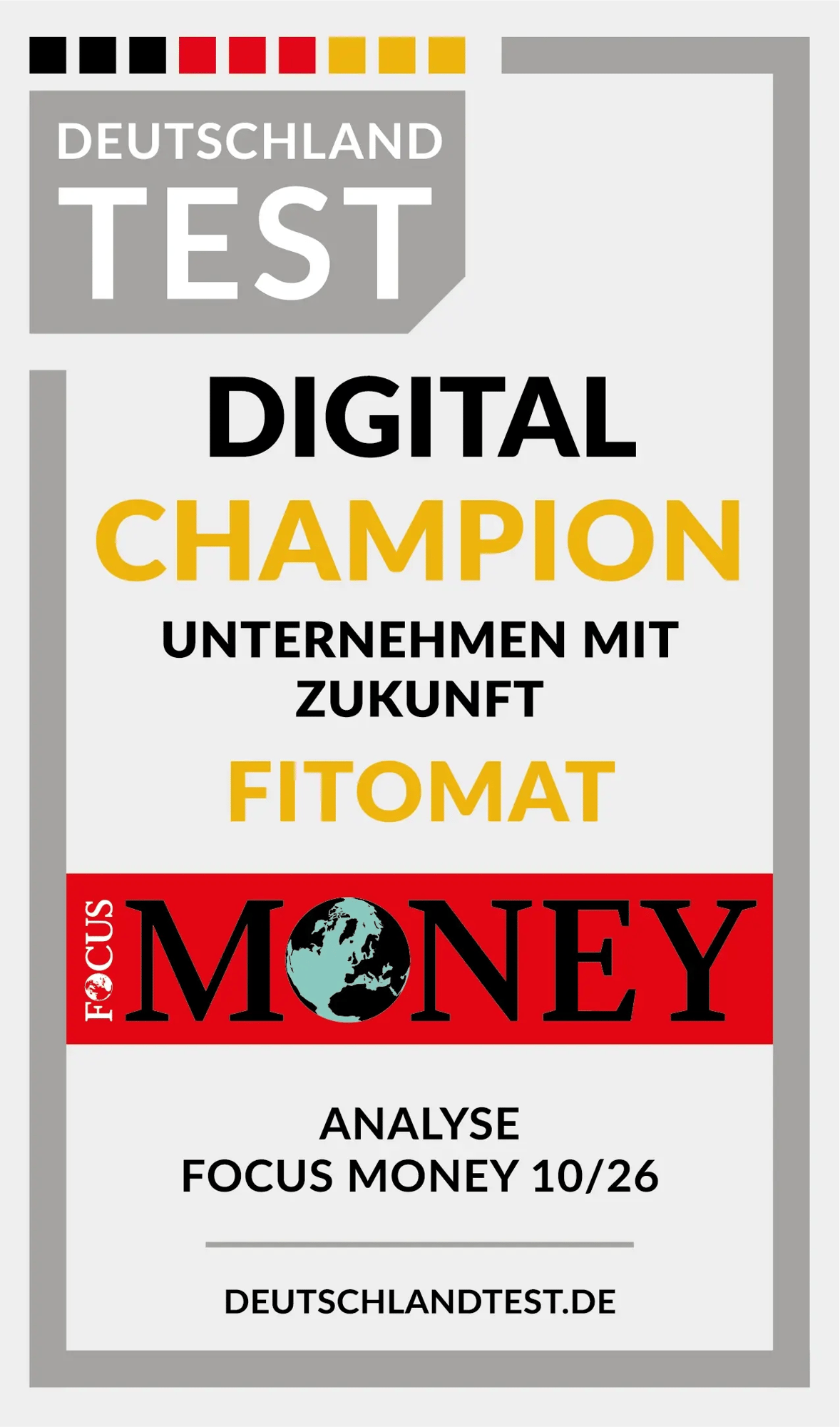 FITOMAT Auszeichnung Digital Champion 2026 FOCUS MONEY Deutschland Test 1. Platz Fitnessstudioketten